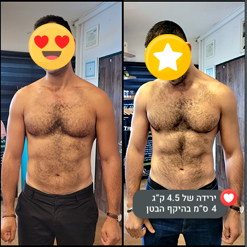ירידה של 4.5 קילו ו- 4 סנטימטר בהיקף הבטן